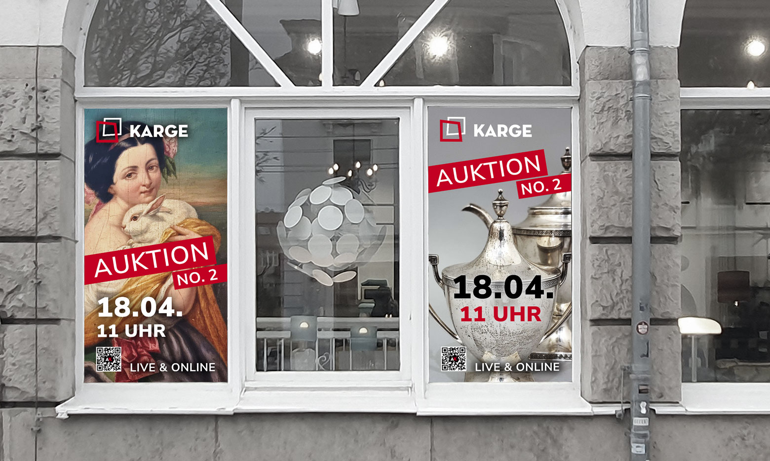 Großplakate für die Kunstauktion No. 2 am 18. April 2026 im Auktionshaus Karge Werbeagentur Grafikladen Dresden