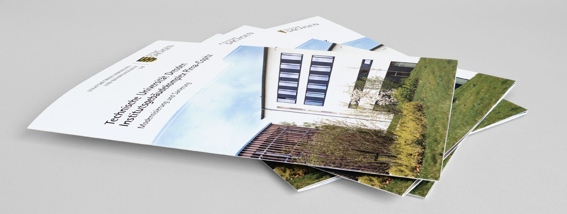 Faltblatt &ndash; Modernisierung Institutskomlex Pirna-Copitz S&auml;chsisches Immobilien/ Baumanagement (SIB) GUD Pirna Copitz Agentur Grafikladen