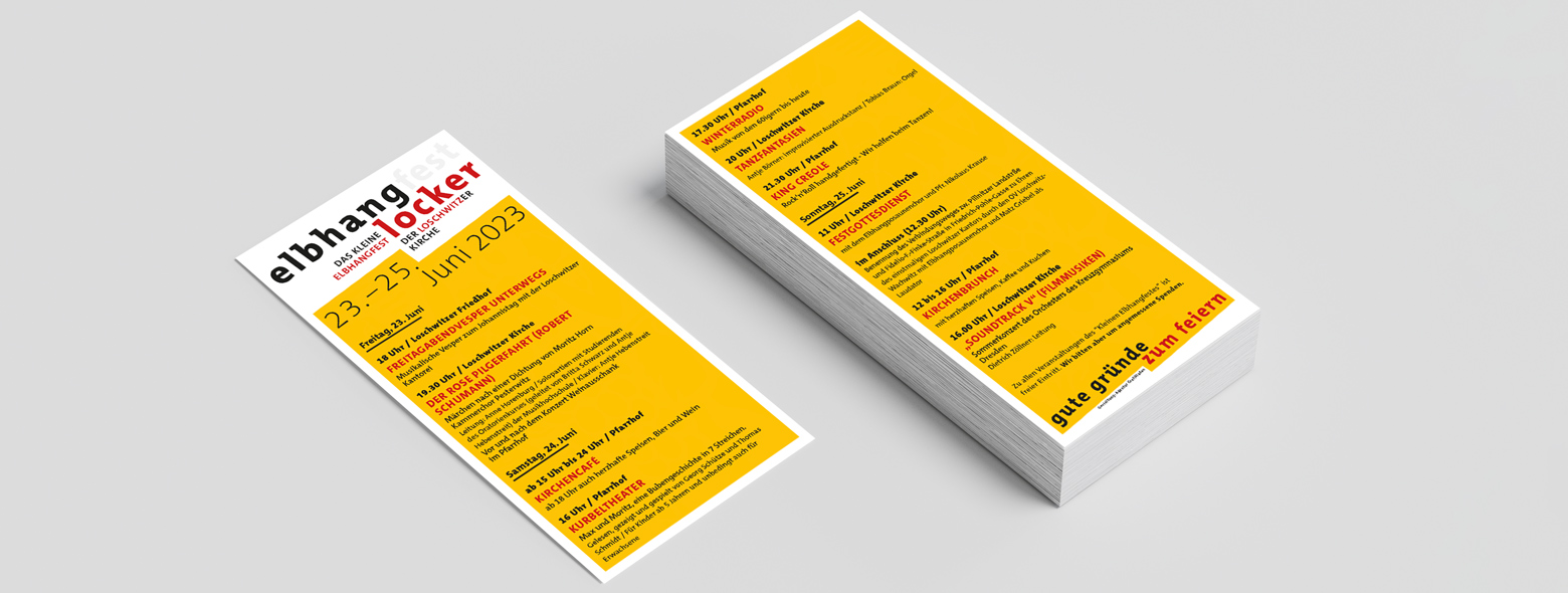 ”Elbhang-locker“ – das kleine Elbhangfest, Branding / Plakat / Banner / Flyer Ev.-Luth. Kirchgemeinde Dresden-Loschwitz Elbhanglocker - Flyer, Layout, Satz, Gestalltung Agentur Grafikladen