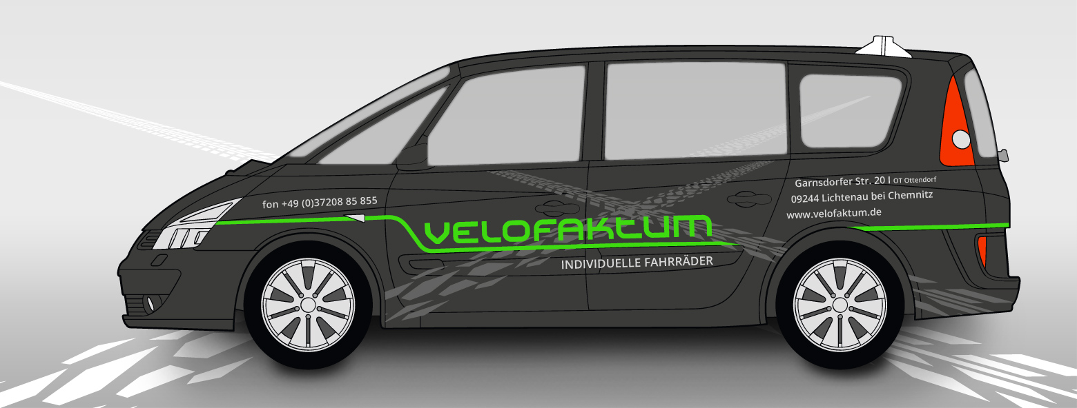 Logoentwicklung / CD - VELOFAKTUM Velofaktum - Fahrräder Autobeschriftung Agentur Grafikladen