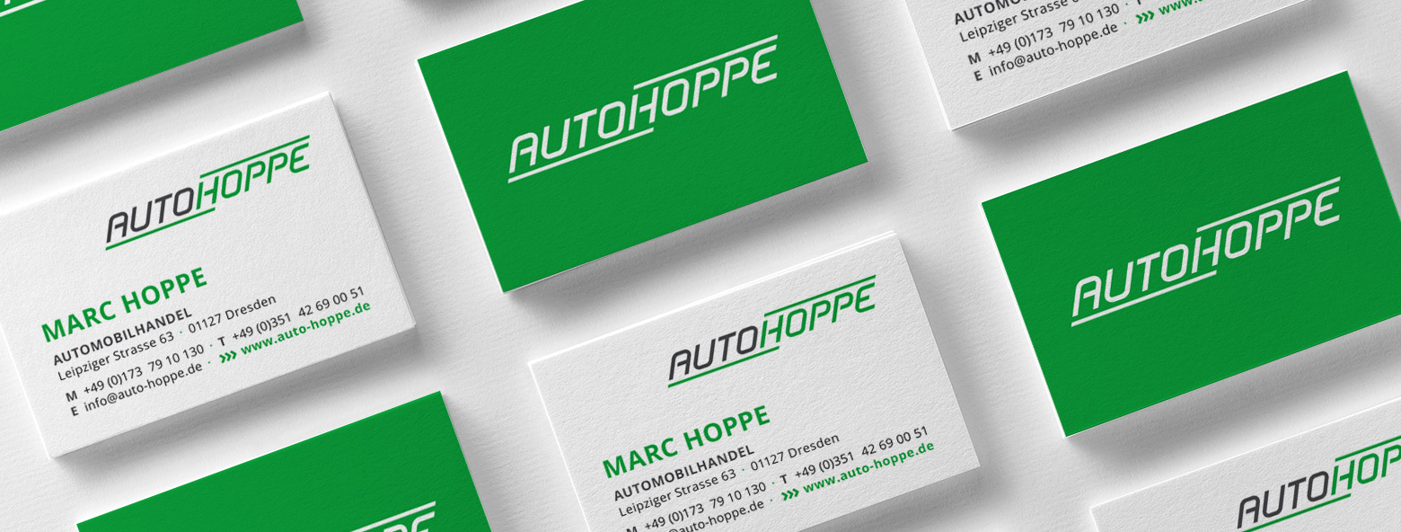 Logoentwicklung und Corporate Design Auto-Hoppe Auto-Hoppe Visitenkarten Auto-Hoppe Agentur Grafikladen